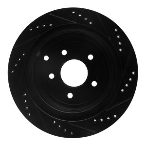 Infiniti M37 Brake Rotor (1) - Rear Left - R1 Concepts - Drilled & Slotted - Black - `03-`24